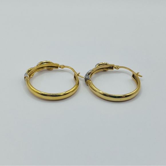 Gold Plated Natural Diamond Large Earring Hoops - Picture 6 of 6